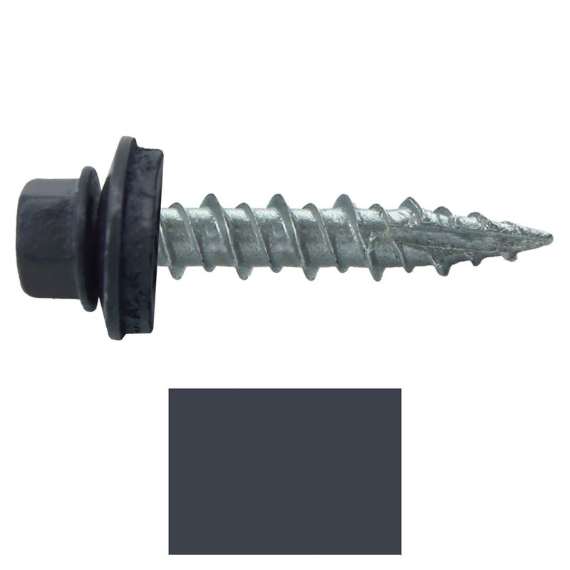 Jake Sales Metal Roofing Screws: (250) 10 x 1 Fab Charcoal Hex Head Sheet Metal Roof Screw. Self Starting Metal to Wood siding Screws. EPDM Washer. Colored Head - Image 2